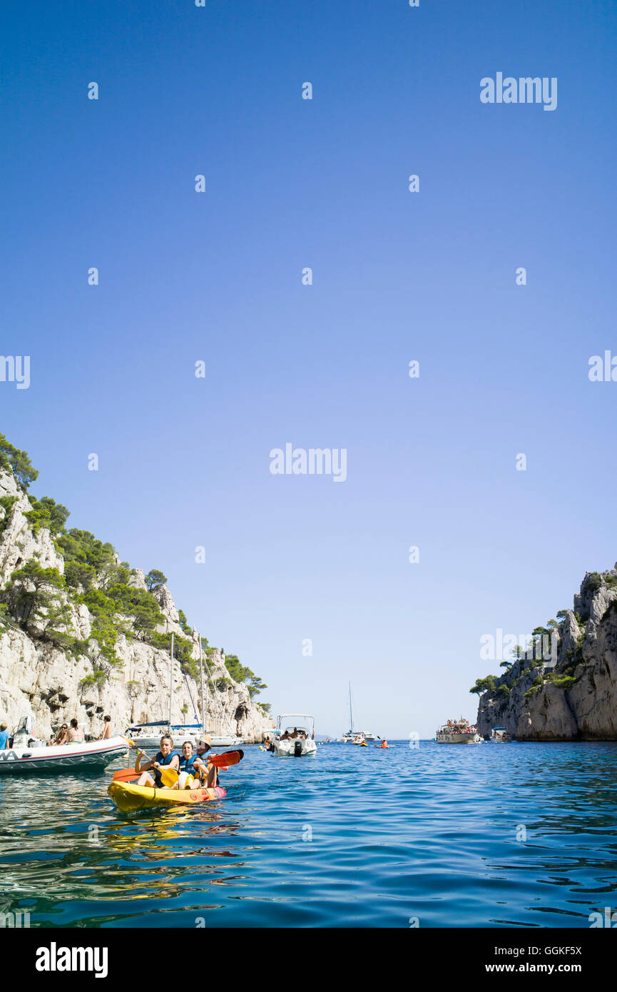 kayaking through Calanque d'En Vau, Bouches-du-Rhone, France Stock Photo