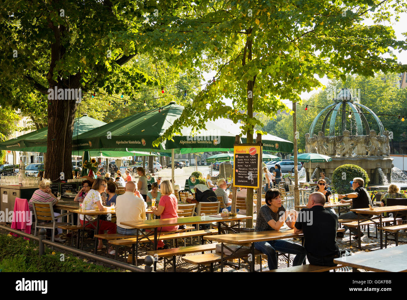beer garden, Gutenbergplatz, Karlsruhe, Baden-Wuerttemberg, Germany Stock Photo