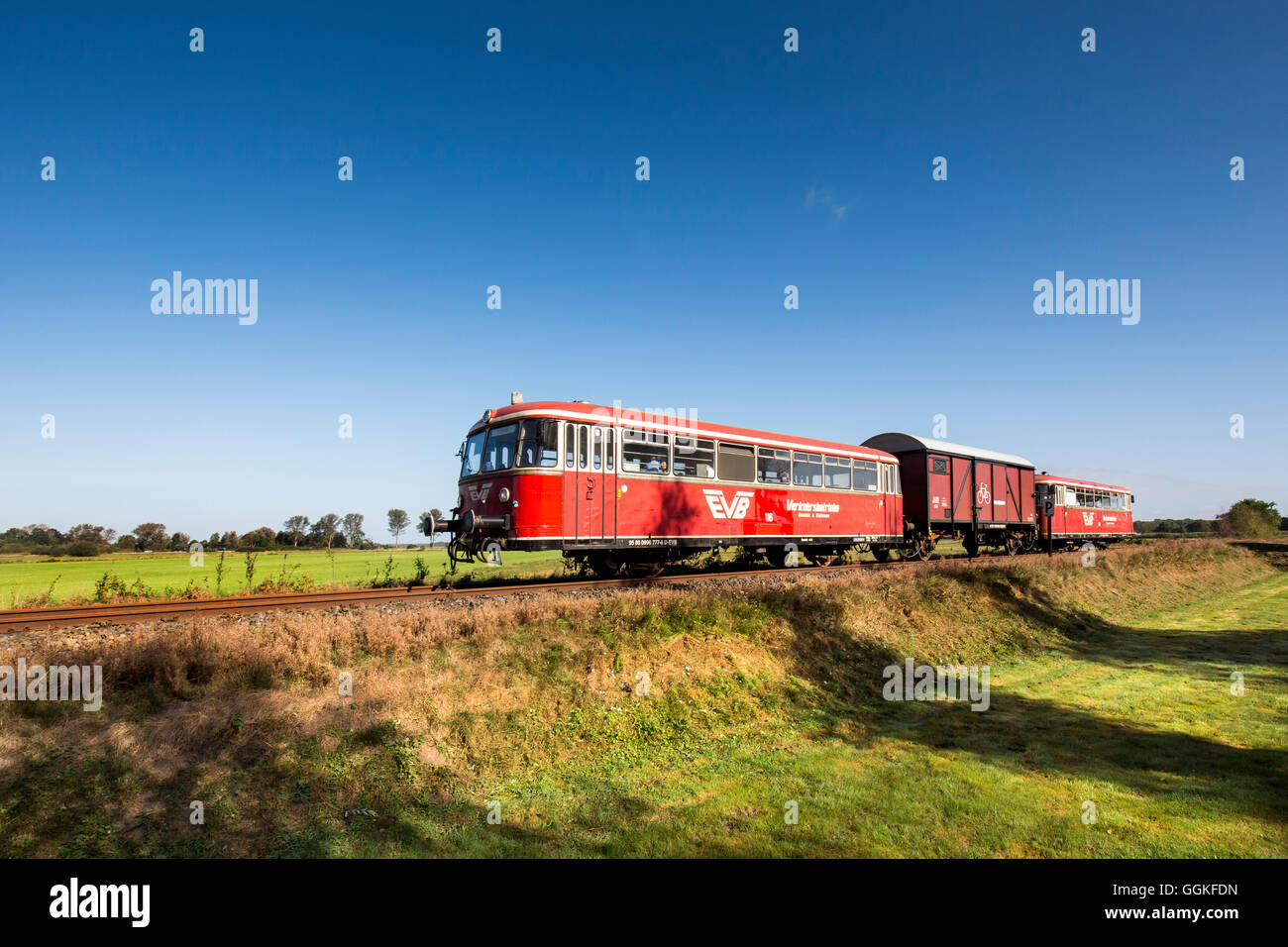 Moorexpress train, Worpswede, Teufelsmoor, Lower Saxony, Germany Stock Photo