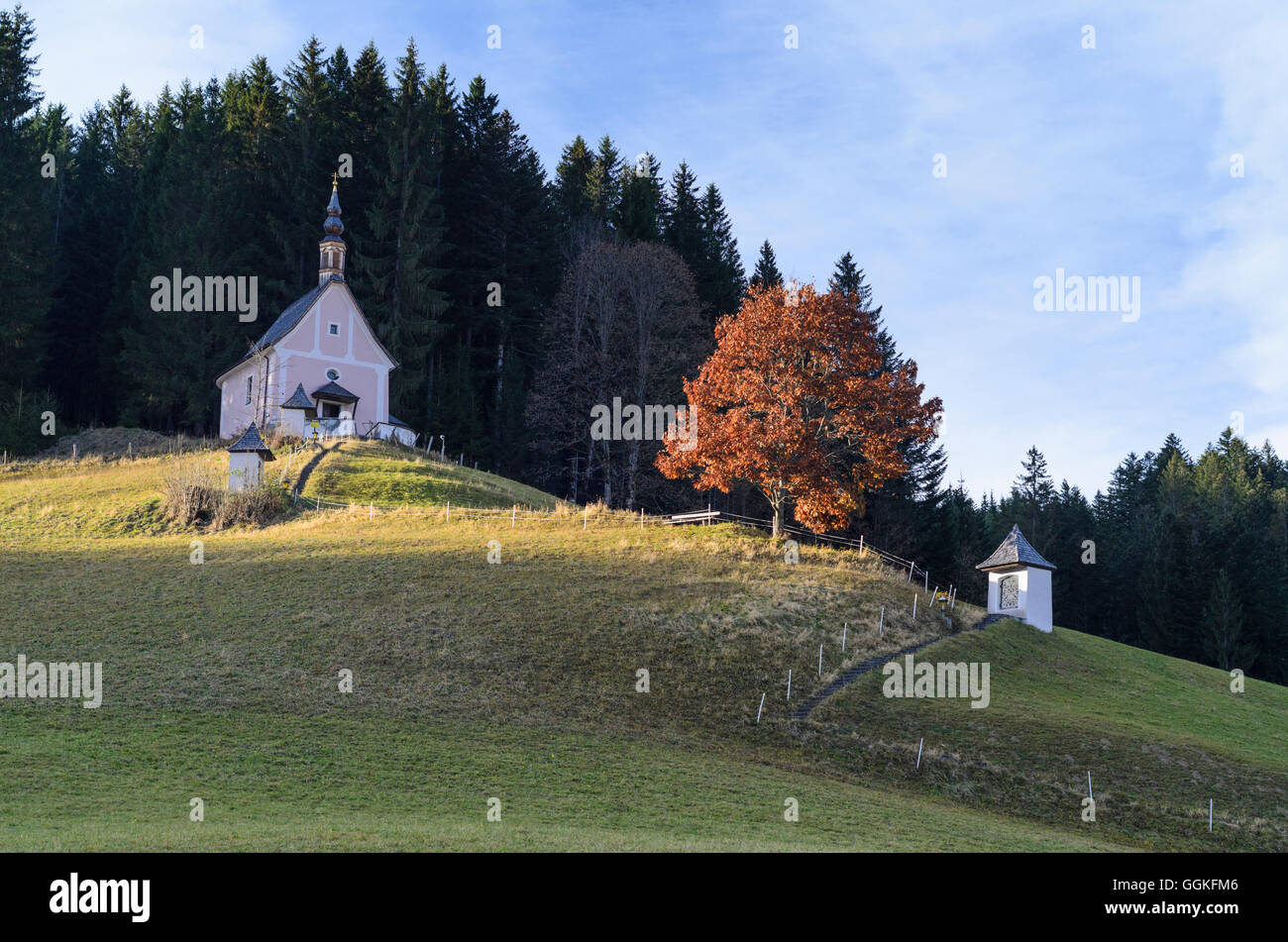 Gosau: Calvary Chapel and 2 stations of the cross, Austria, Oberösterreich, Upper Austria, Salzkammergut Stock Photo