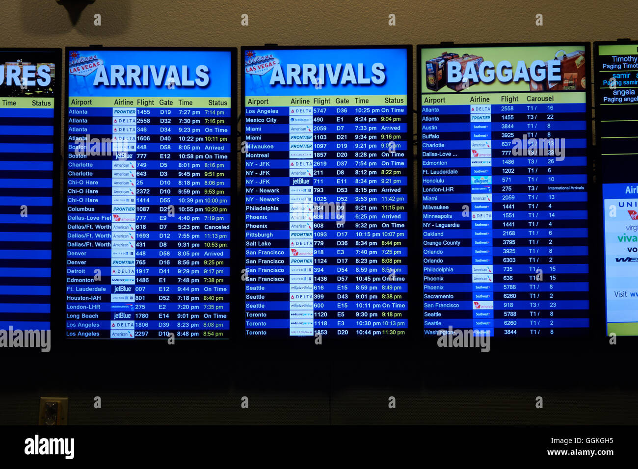 Flight arrivalals board at airpoet. Stock Photo