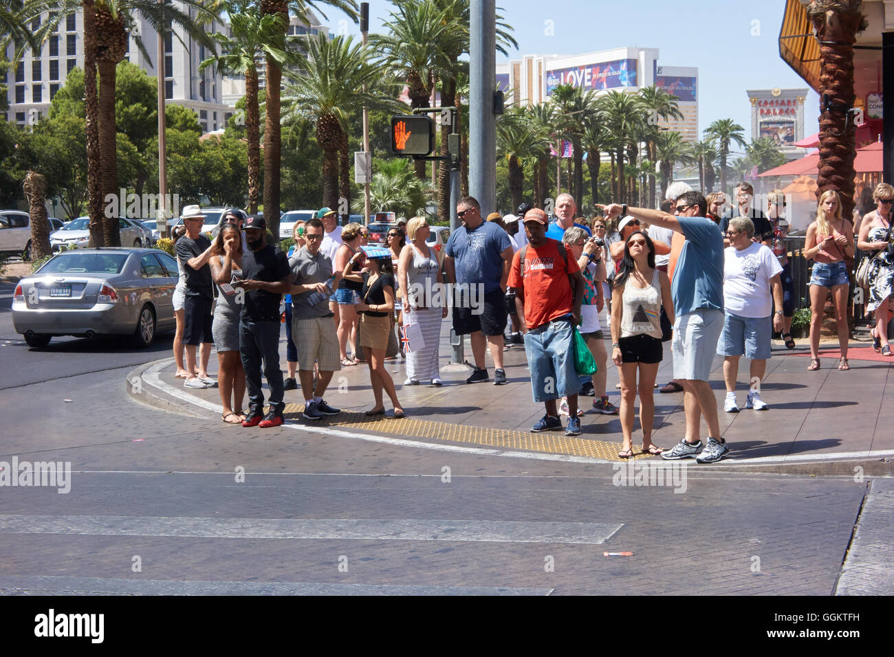 Crowd of people waiting to cross road. Las Vegas. Nevada. USA Stock Photo