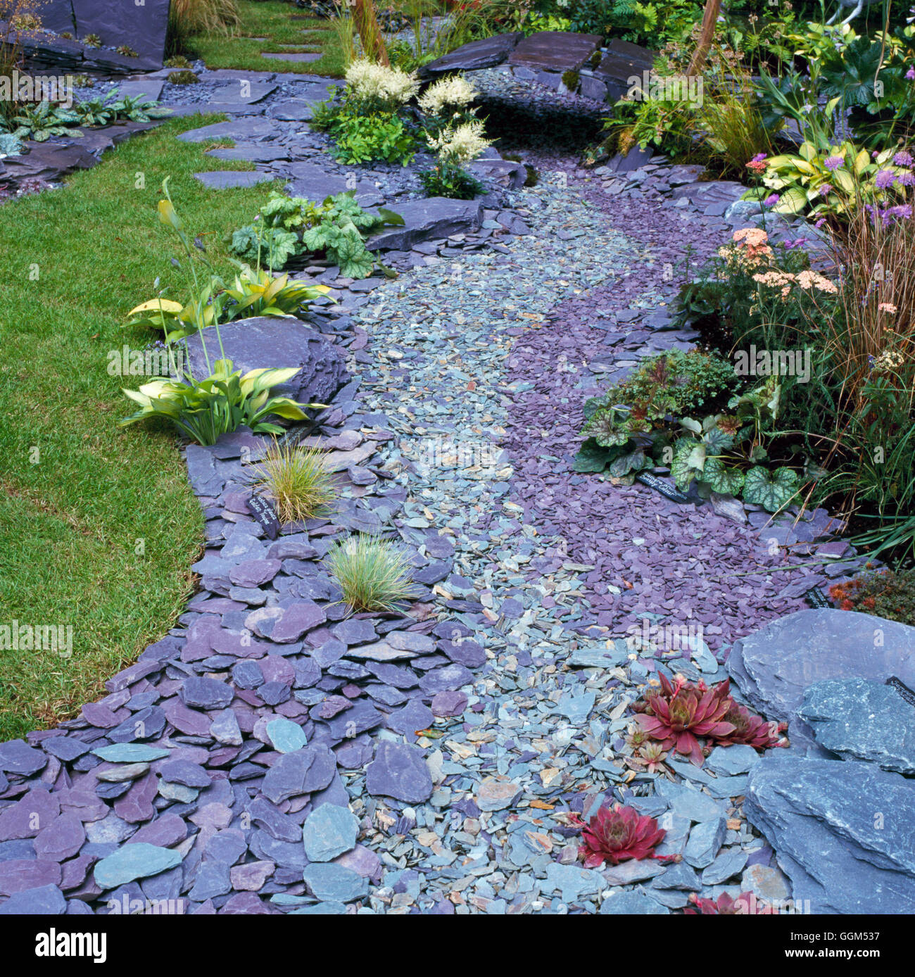 Stream - feature created out of slate (Please credit: Photos Hort/designers Isobel Kendrick and Anne Robertson)   STM0 Stock Photo