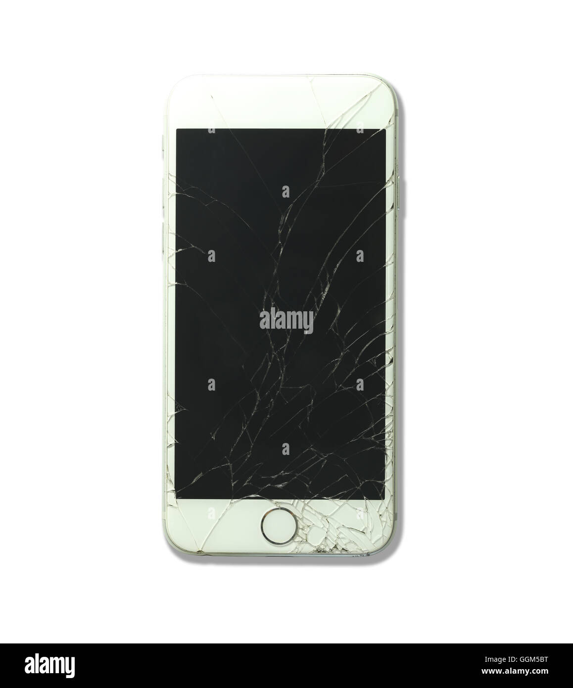 white smartphone broken screen and have damaged isolated on white background with clipping paths. Stock Photo