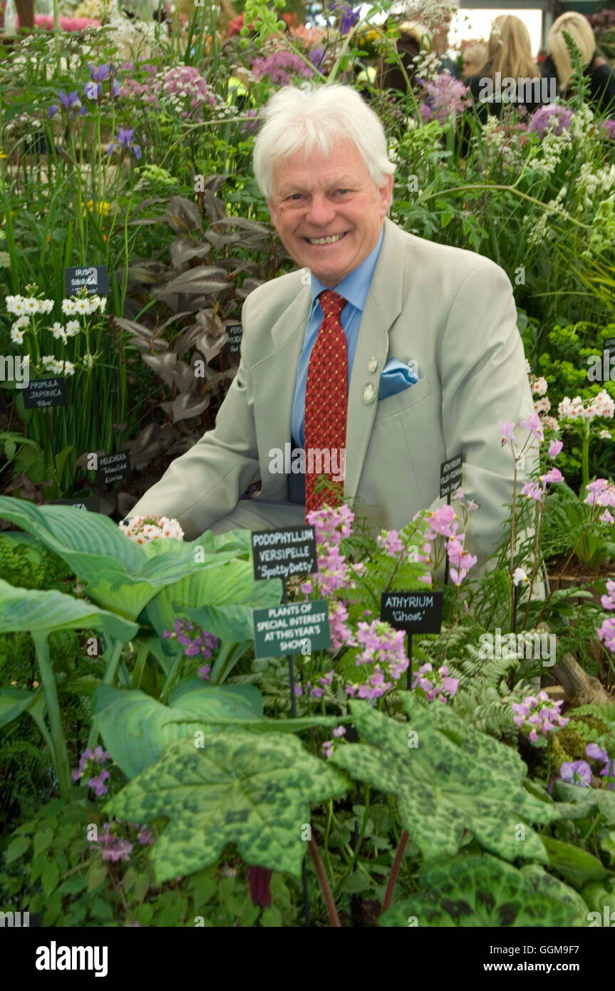 Roy Lancaster, OBE, President of the Hardy Plant Society on their exhibit at Chelsea flower show 2008.    Date: 21.05.2008  Ref: Stock Photo