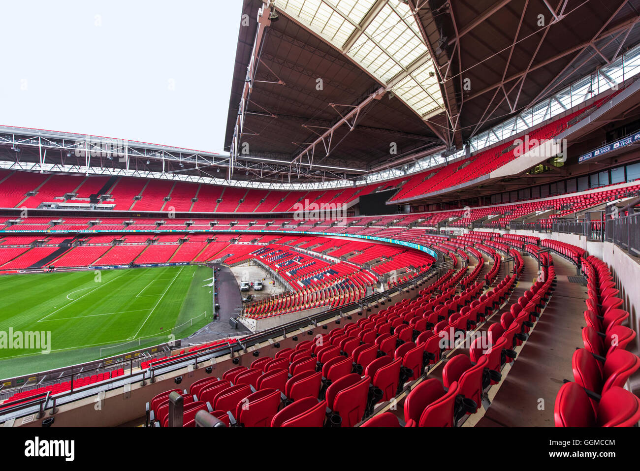 London, the UK - May 2016: At the tribunes of Wembley stadium - the national football arena Stock Photo