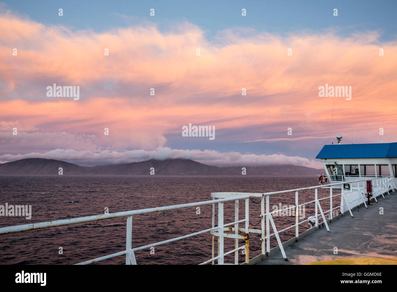 On the ferry from Picton to Wellington from South Island to North island, New Zealand Stock Photo