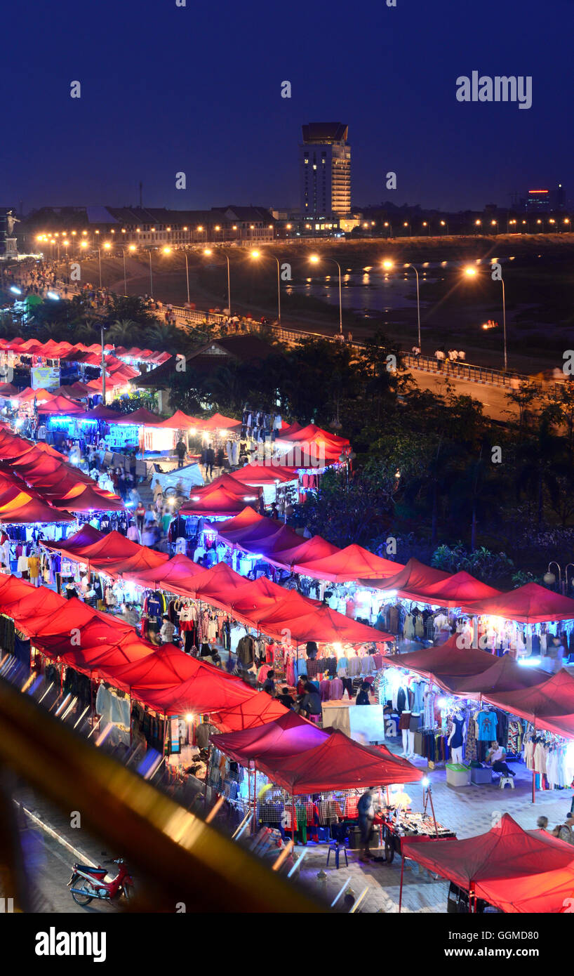 Market along the river Mekong, Vientiane, Laos, Asia Stock Photo