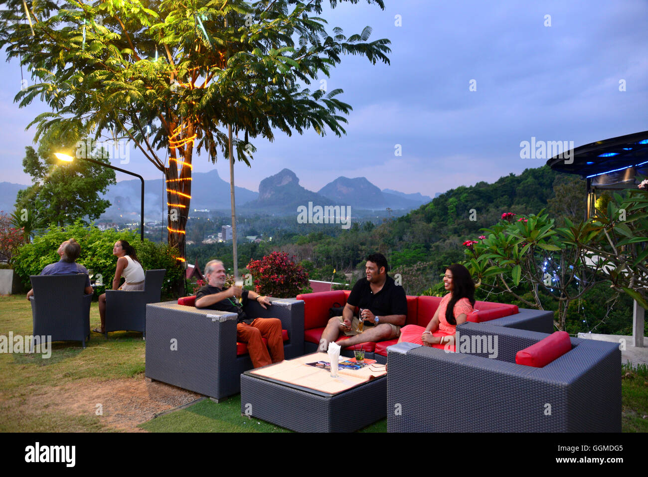 Restaurant: Hilltop over Ao Nang near Krabi, Andaman Sea, Thailand, Asia Stock Photo