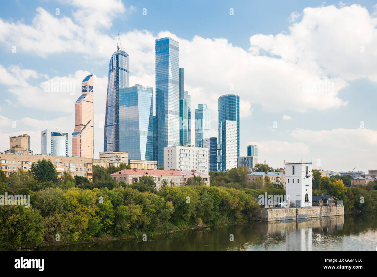 View of Moscow-City business center from the river Stock Photo