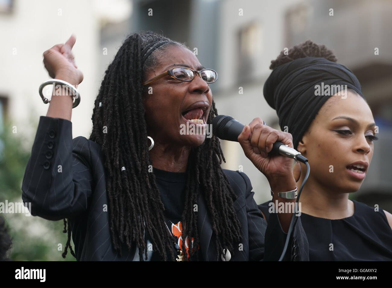 London, England, UK. 5th Aug, 2016. Speaker Marcia Rigg sister of Sean Rigg kill by police protest Black Lives Matter continue demand justce not revenge at Altab Ali Park, East London, UK. Credit:  See Li/Alamy Live News Stock Photo
