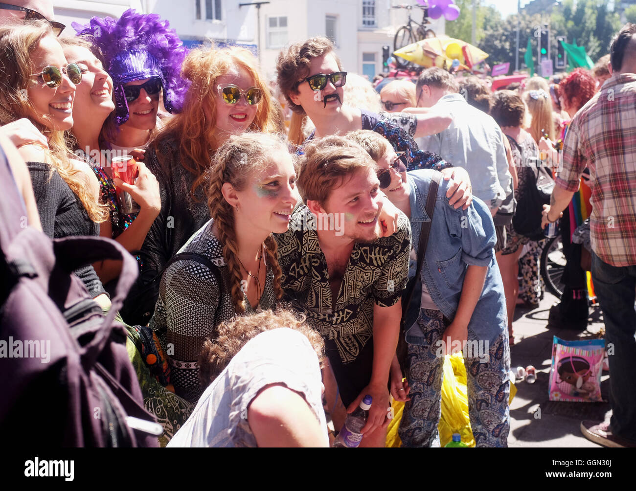 Brighton Sussex UK 6th August 2016 - Thousands take part in the Brighton and Hove Pride Community Parade starting on Hove Lawns and finishing at Preston Park . The three day Brighton and Hove Pride Festival is the largest in the UK  Credit:  Simon Dack/Alamy Live News Stock Photo