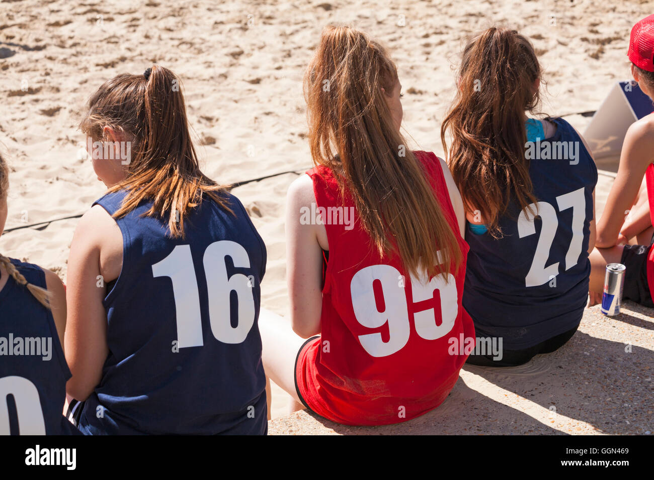 Branksome Chine Beach, Poole, Dorset, UK.  6 August 2016. Teams from across the UK compete in the British Beach Handball Championships at Branksome Chine Beach with the weather warm and sunny Credit:  Carolyn Jenkins/Alamy Live News Stock Photo