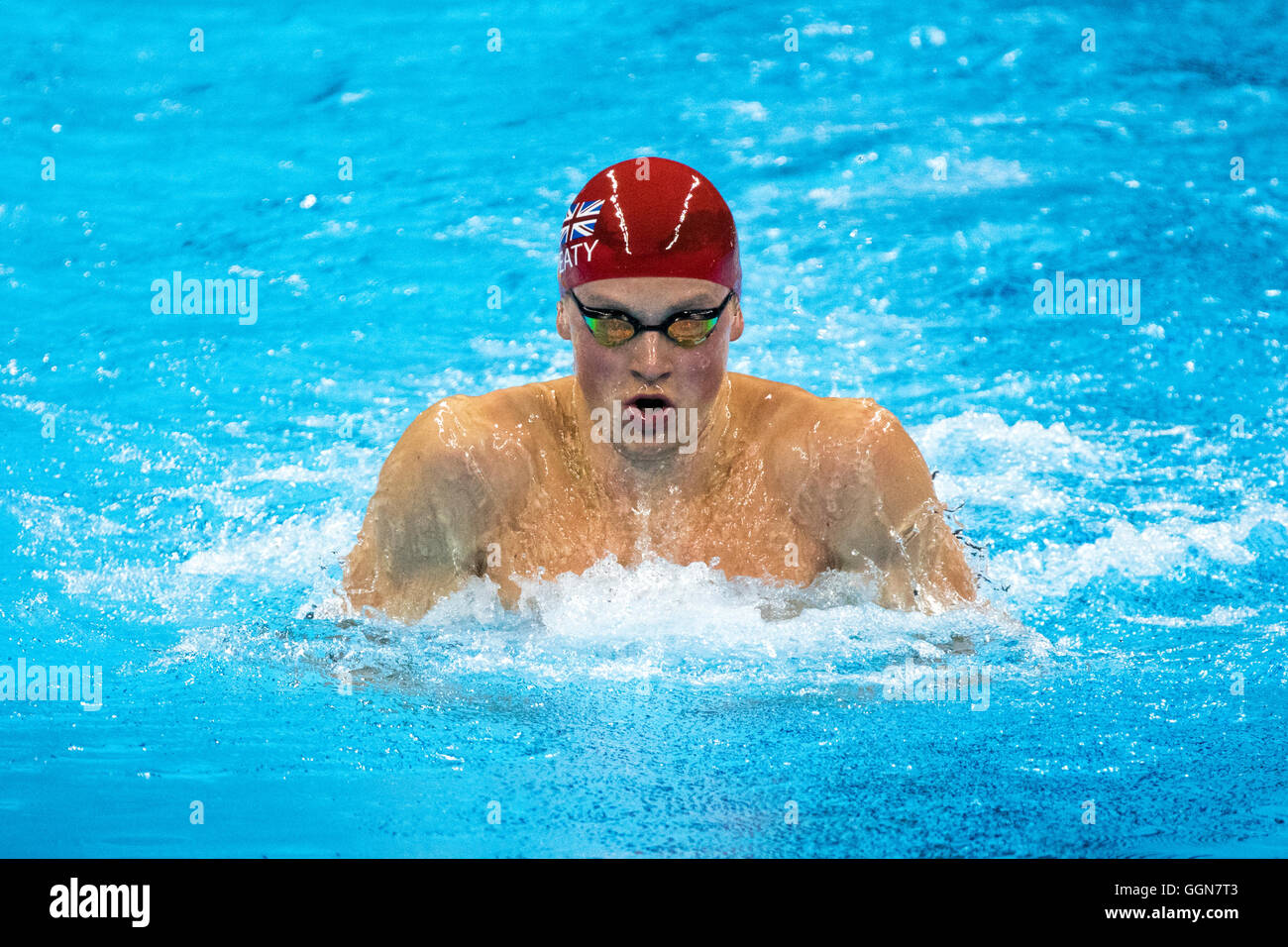 Rio de Janeiro, Brazil. 6 August 2016. Adam Peaty (GRB) breaks the worlds record in the men's 100m Breaststroke during his preliminary heat at the 2016 Olympic Summer Games. Credit:  PCN Photography/Alamy Live News Stock Photo