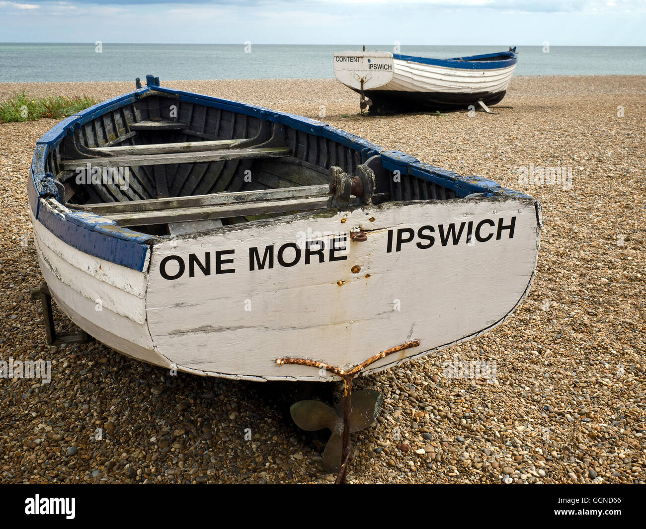Traditional Fishing Boats on the Beach at Aldeburgh Stock Photo