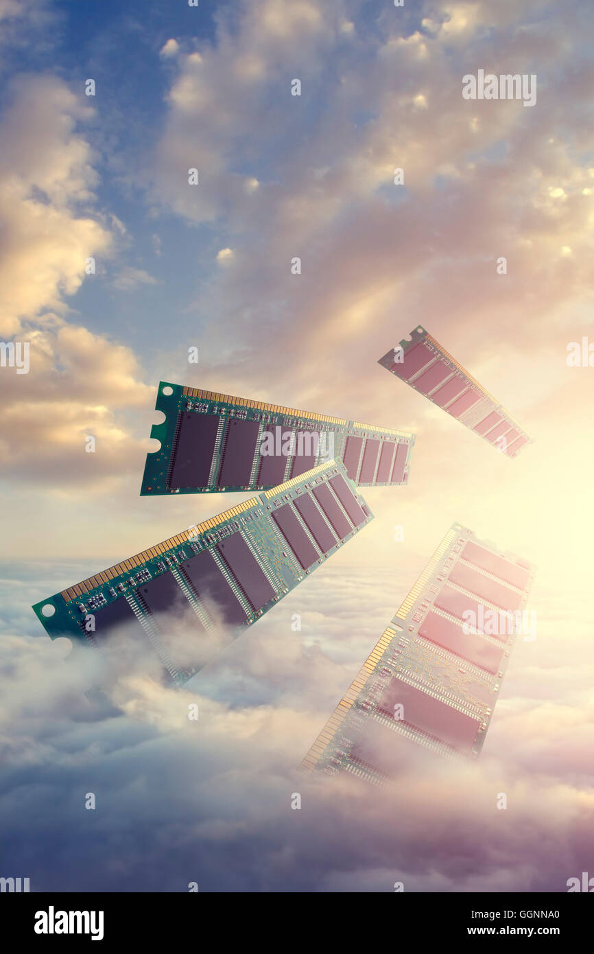 RAM modules floating above clouds Stock Photo