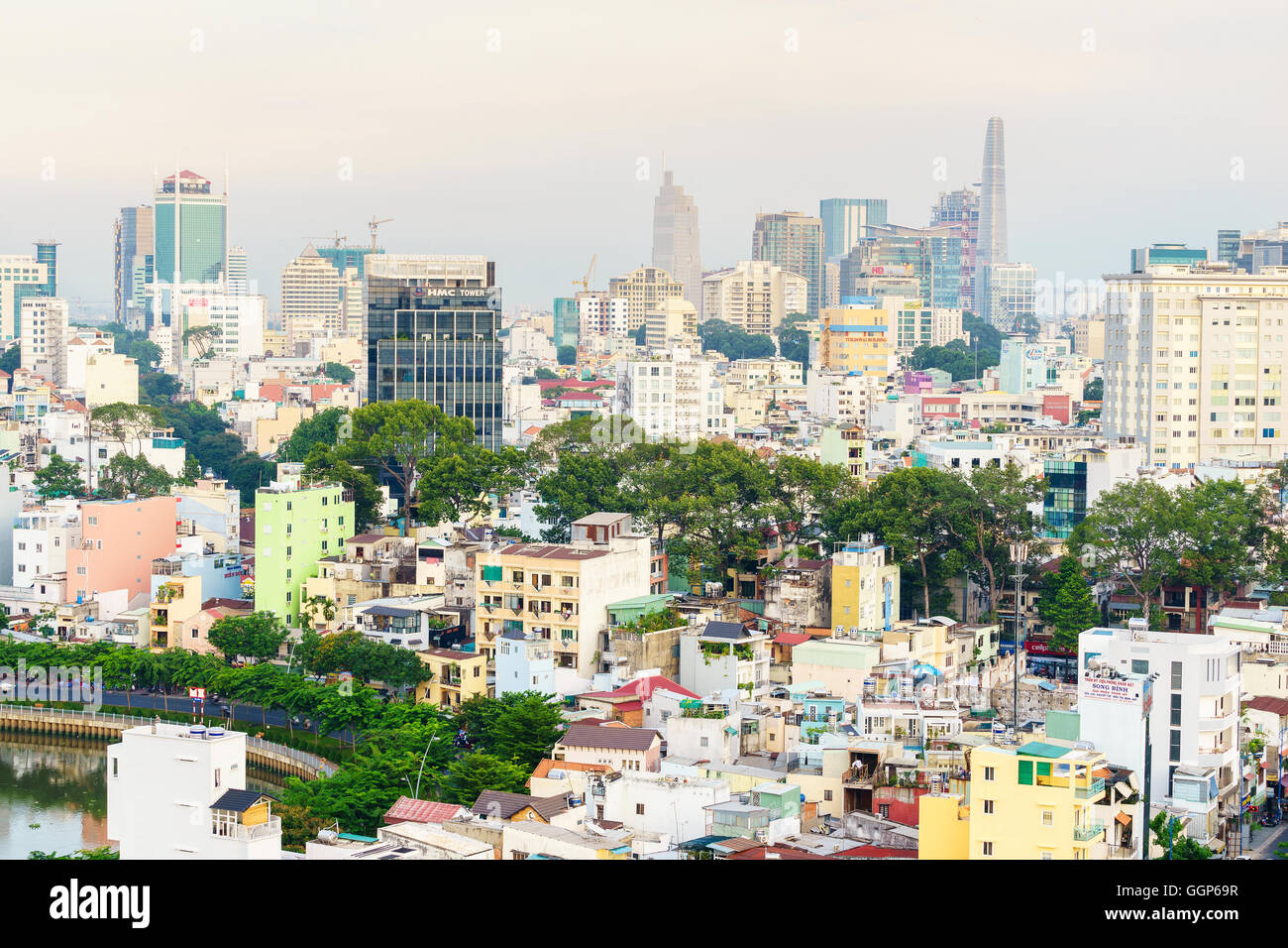 Ho Chi Minh city, Vietnam - June 09, 2015: Downtown Saigon in sunset, Ho Chi Minh city, Vietnam Stock Photo