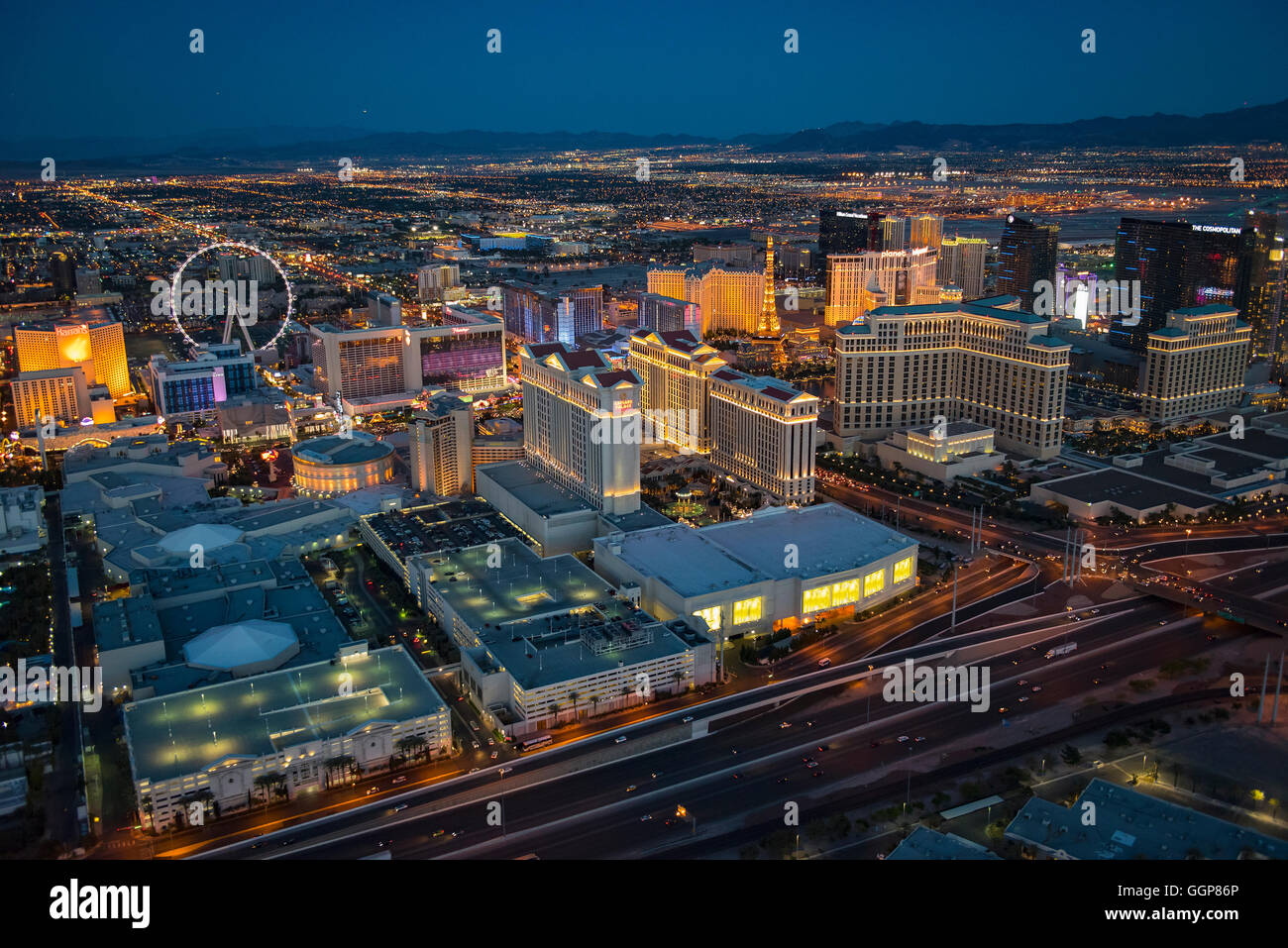 Aerial view of illuminated cityscape, Las Vegas, Nevada, United States, Stock Photo