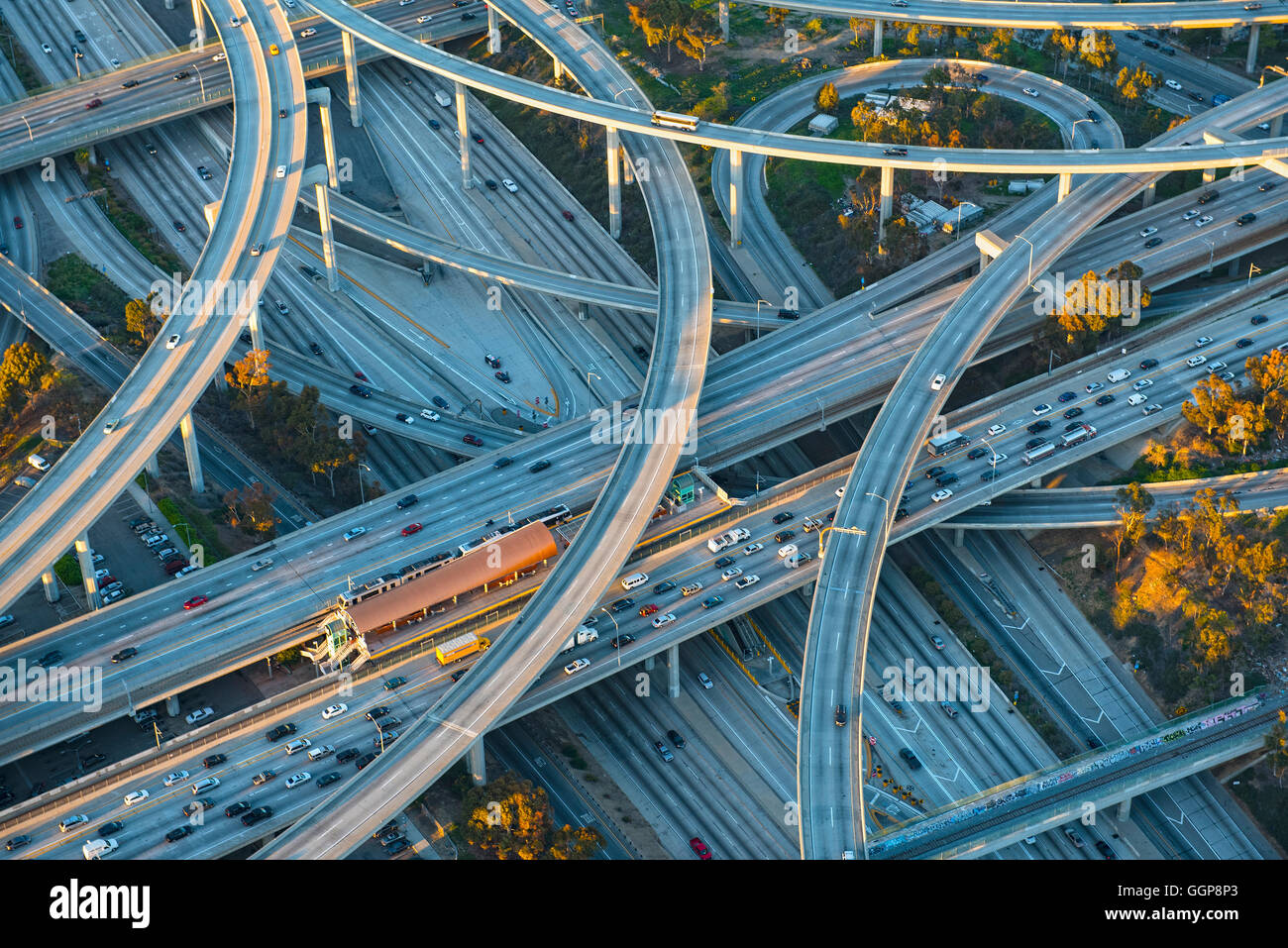 Aerial view of highway interchange in cityscape Stock Photo