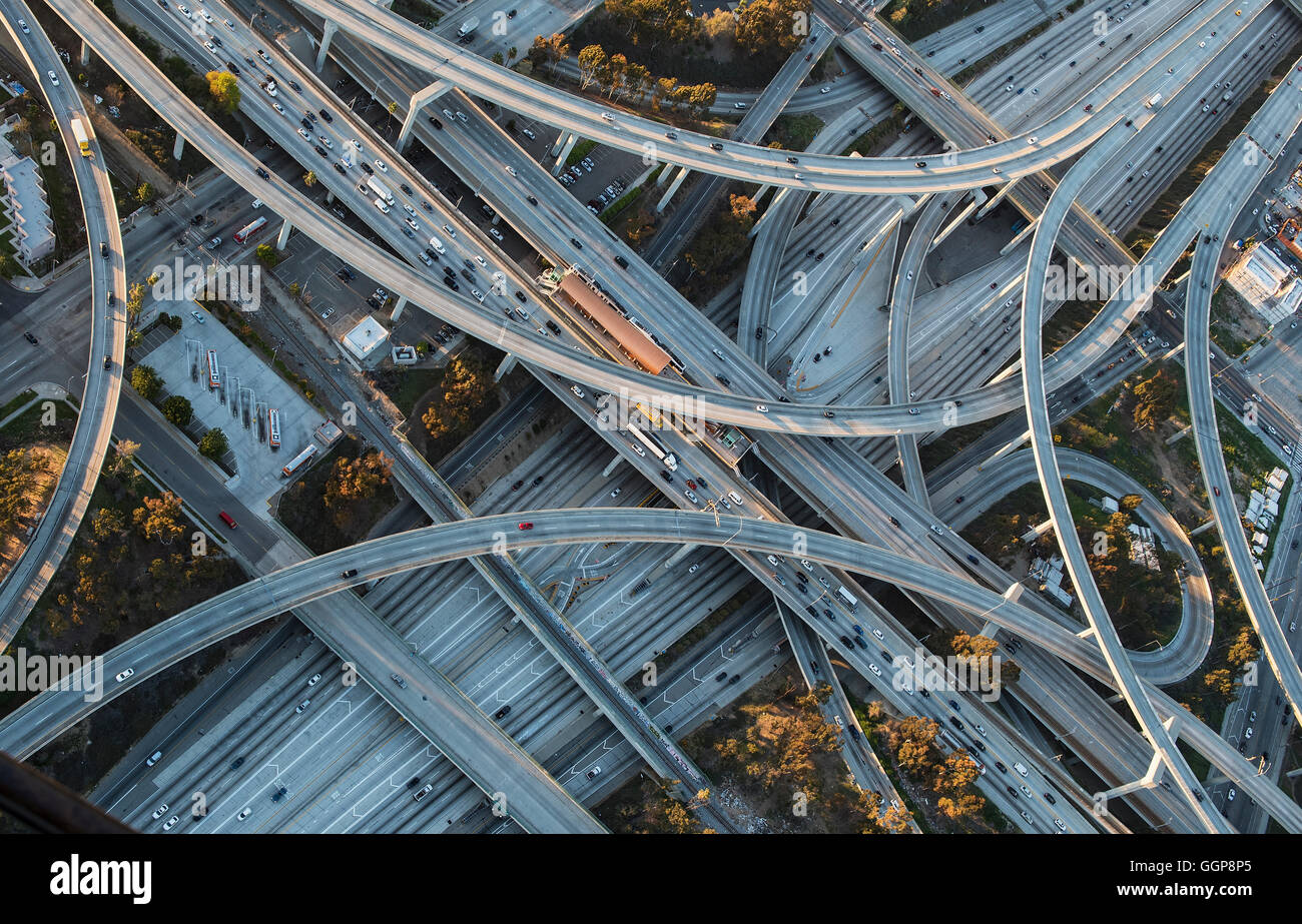 Aerial view of highway interchange in cityscape Stock Photo