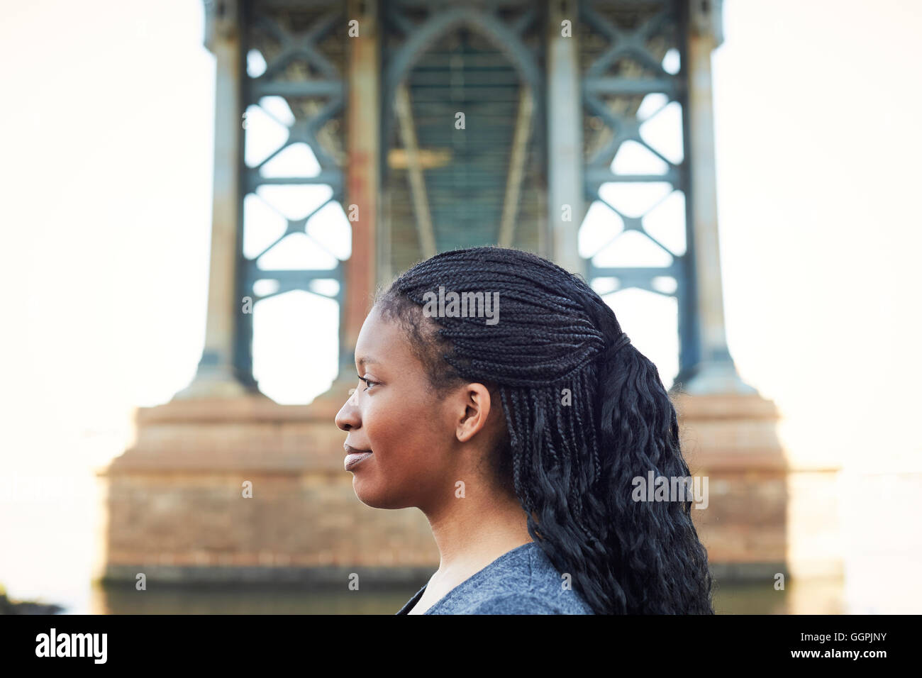 Black woman long hair profile hi-res stock photography and images - Alamy