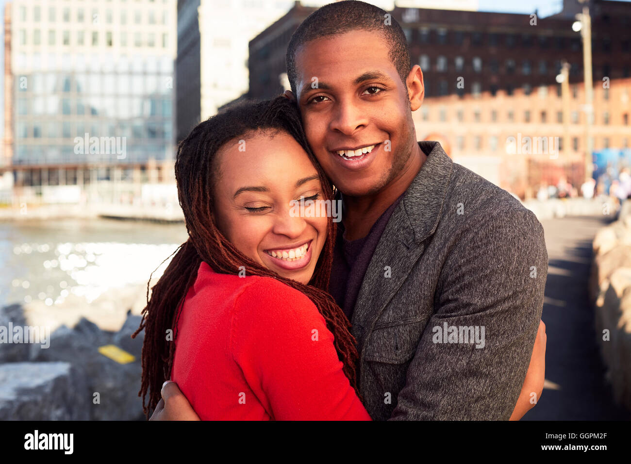 Black Couple Hugging At Waterfront Stock Photo Alamy   Black Couple Hugging At Waterfront GGPM2F 