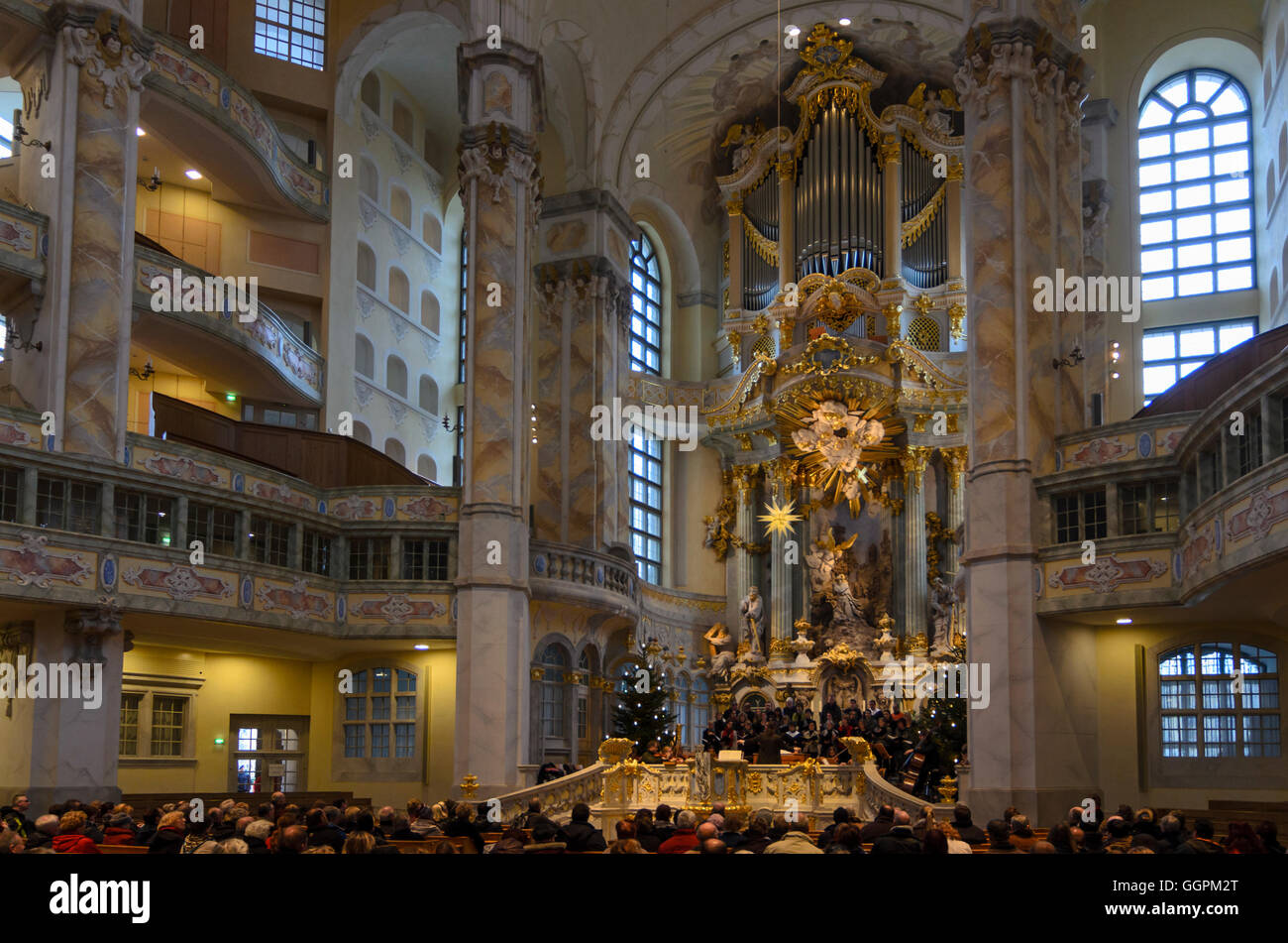 Dresden: church Frauenkirche at a concert rehearsal, Germany, Sachsen, Saxony, Stock Photo