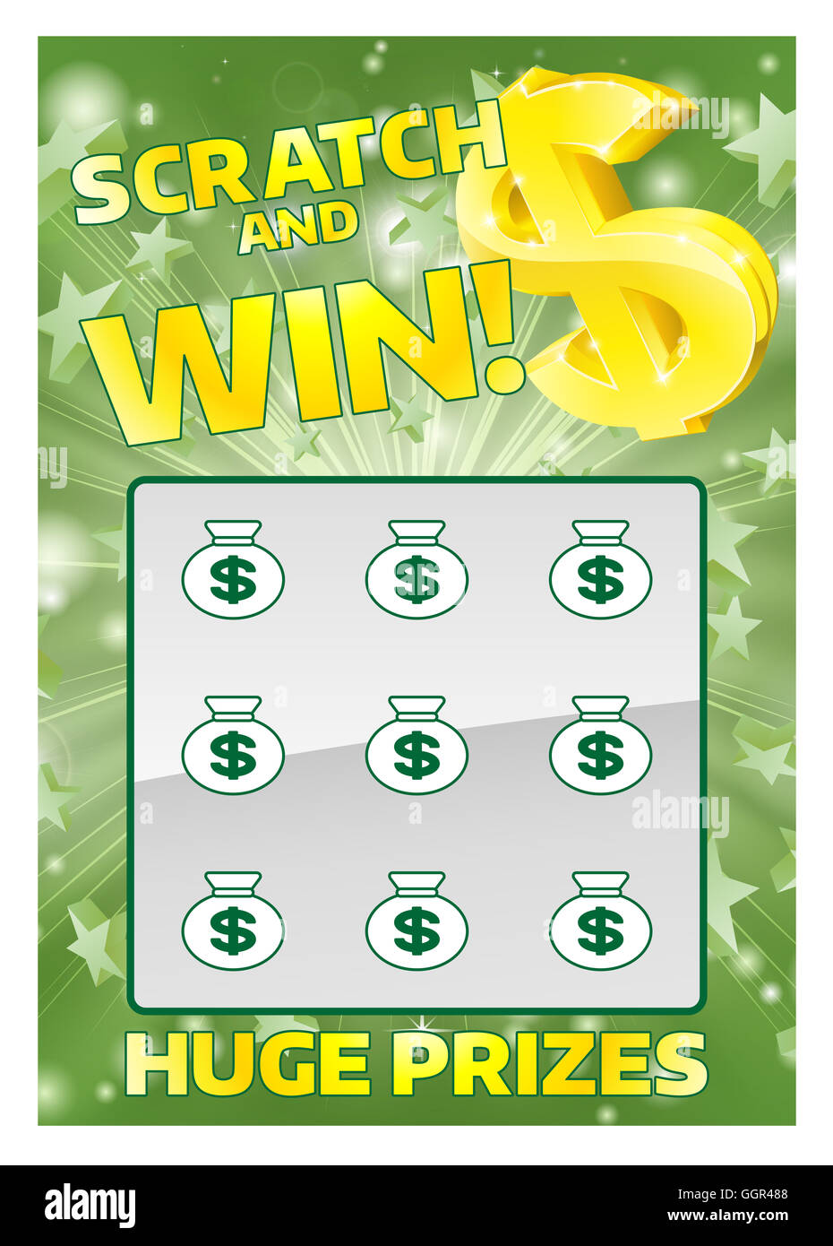 An illustration of a lottery scratchcard instant scratch and win Stock Photo