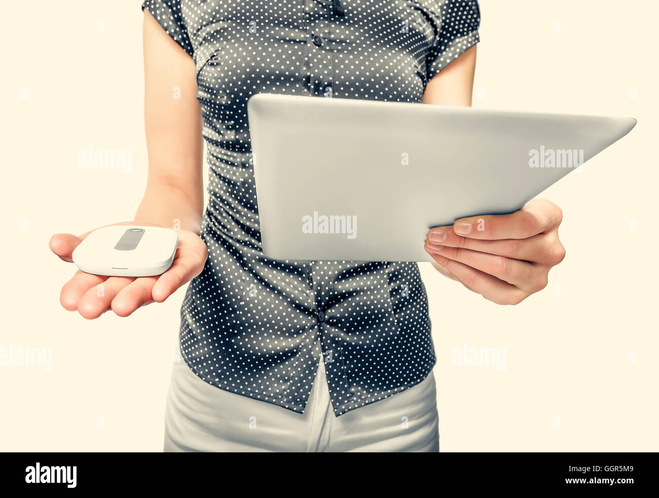 Mobile router with tablet pc. 3G or LTE network concept. Toned photo. Stock Photo
