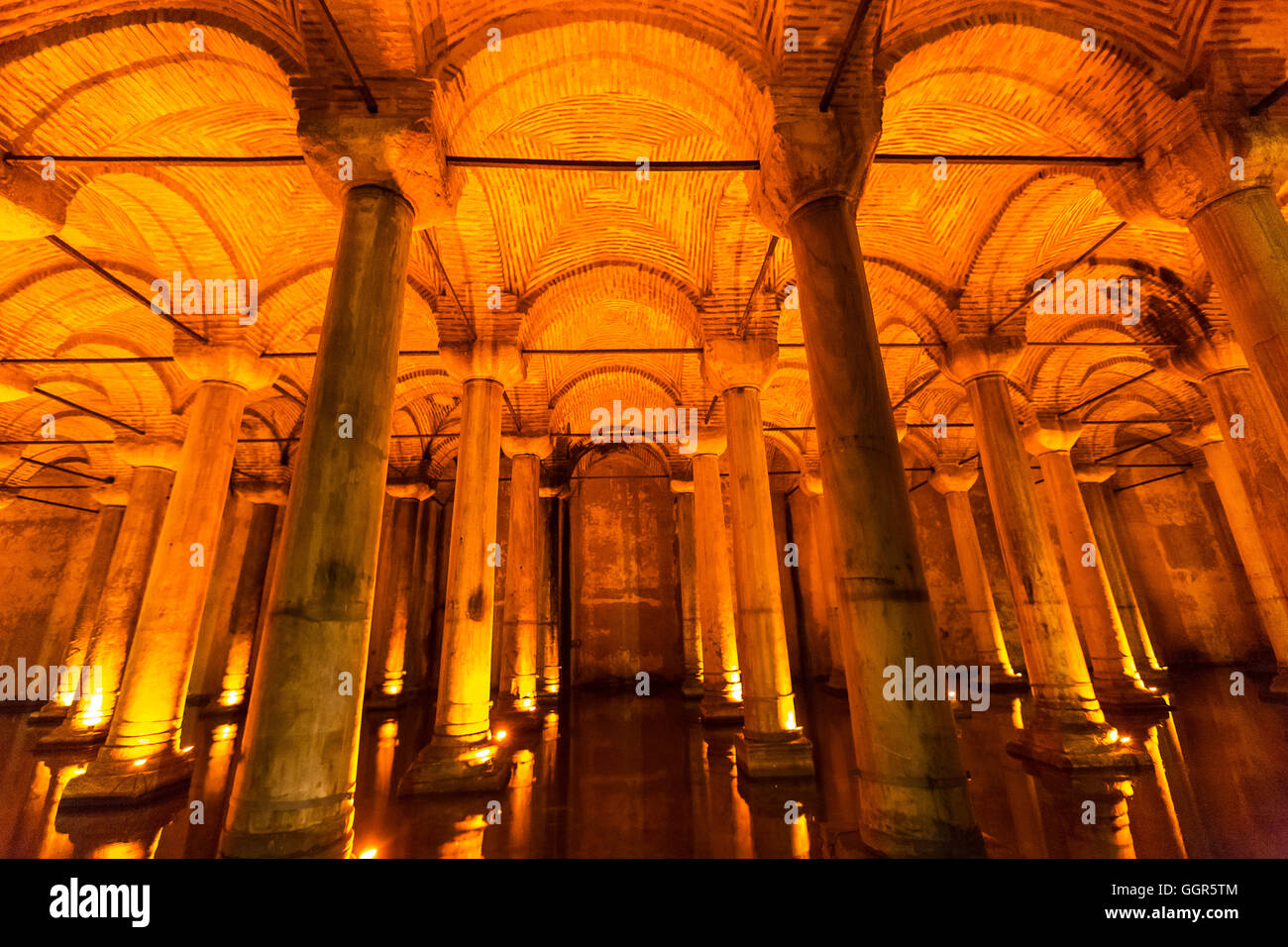 Byzantine underground cistern in Istanbul. Stock Photo