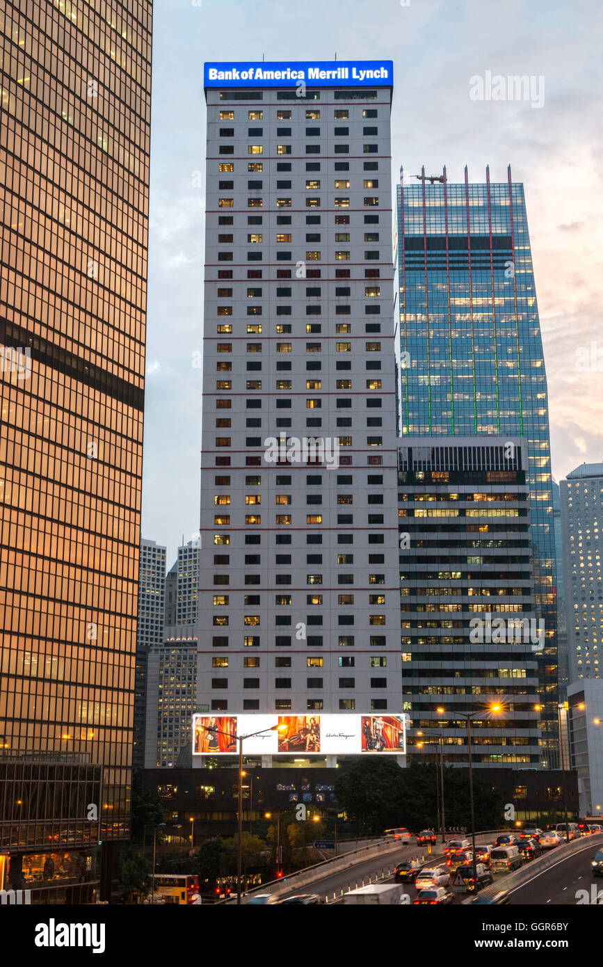 Hong Kong, Hong Kong SAR,China. 21st September 2015.The lights of the Hong Kong skyline.Bank of America Merrill Lynch in Central Stock Photo