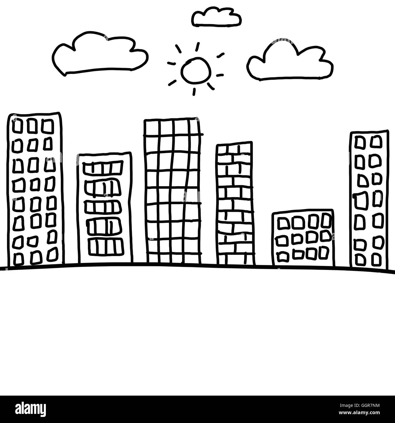 City in hand drawn design idea,format of line pattern art on white background. Stock Photo