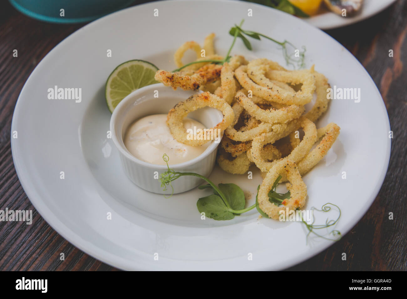 Squid Rings in seafood restaurant Stock Photo