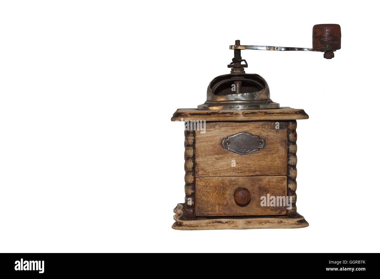 Old wooden coffee grinder isolated on white background Stock Photo Alamy