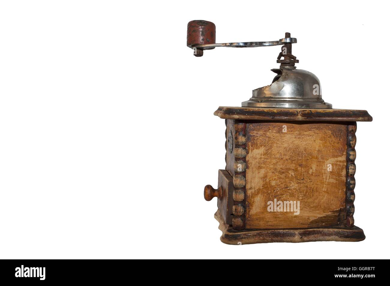 Old wooden coffee grinder isolated on white background Stock Photo Alamy