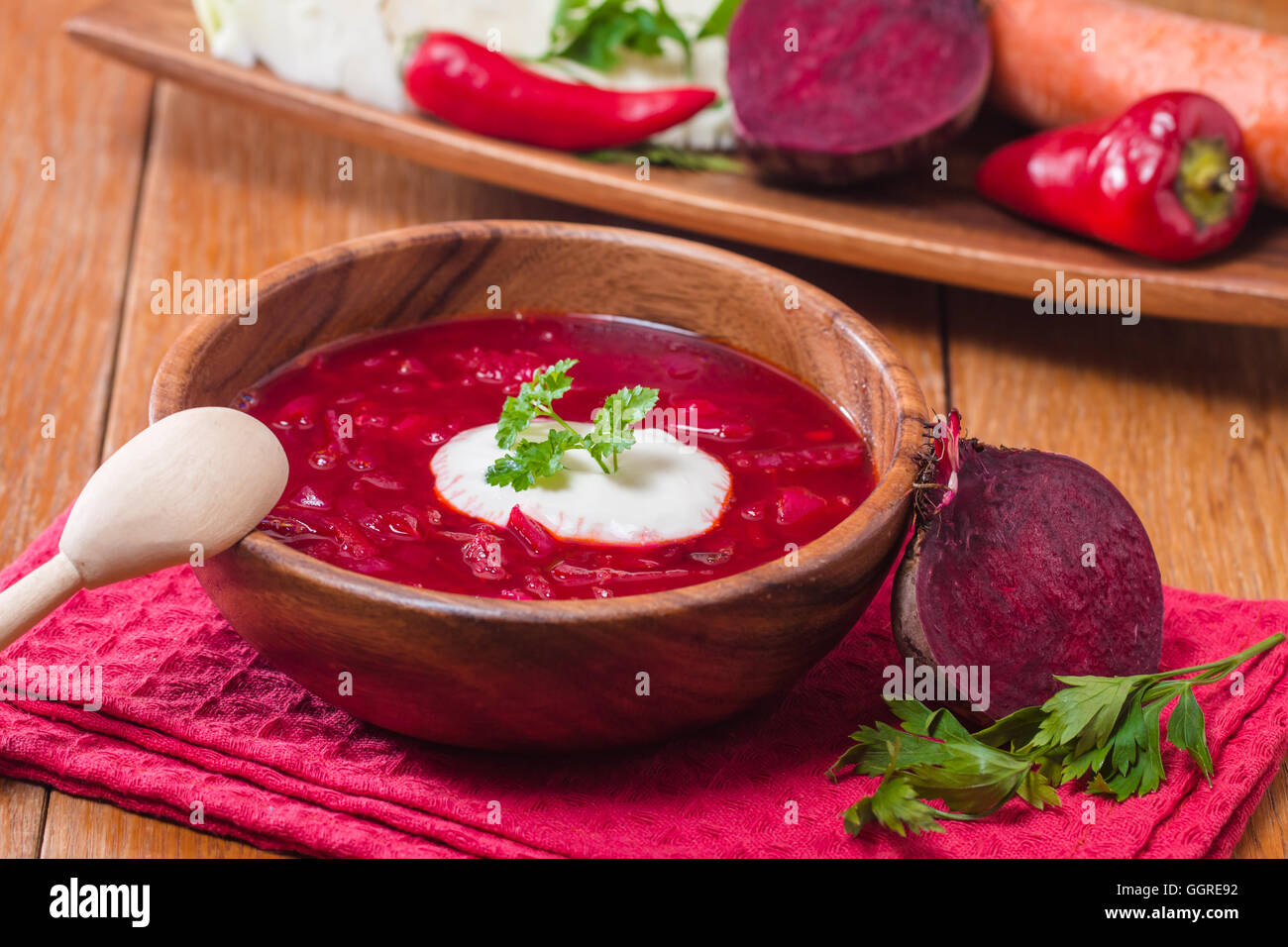 Soup with red beets Stock Photo