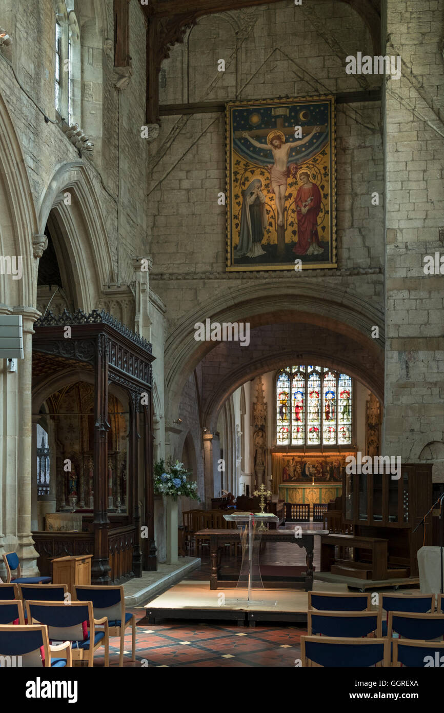 UK, England, Cotswolds, Burford, Interior of the Saxon-Norman Burford Church an important site in the English Civil War Stock Photo