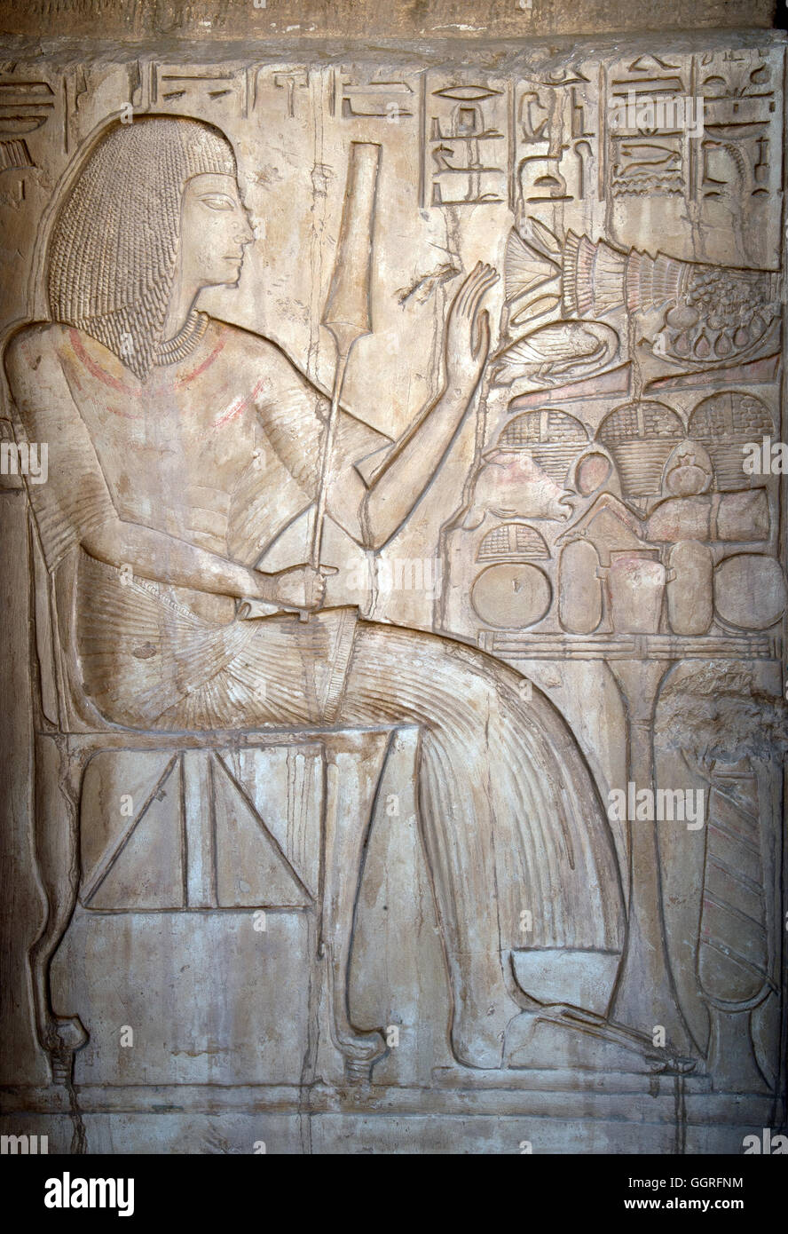 Egypt,Saqqara, reliefs in the tomb of Maya the superintendent of the royal treasure of Tutankhamun (XVIII° dyn.) Stock Photo