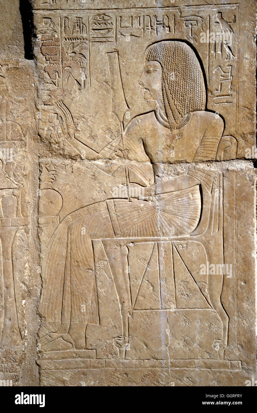 Egypt,Saqqara, reliefs in the tomb of Maya the superintendent of the royal treasure of Tutankhamun (XVIII° dyn.) Stock Photo