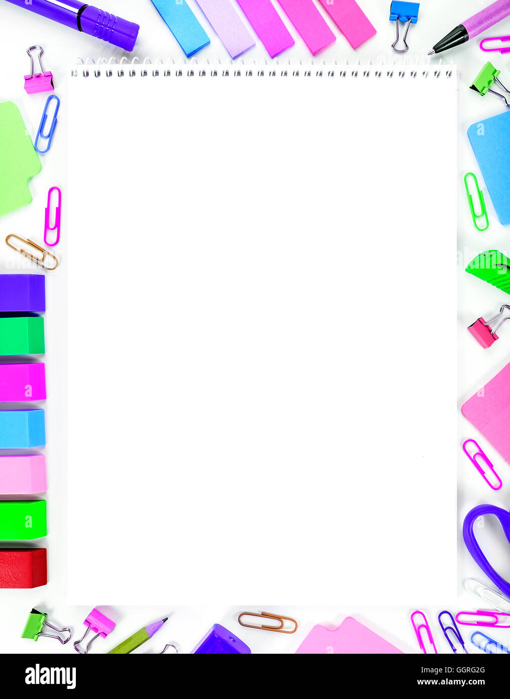 School and office supplies on white background, back to school Stock