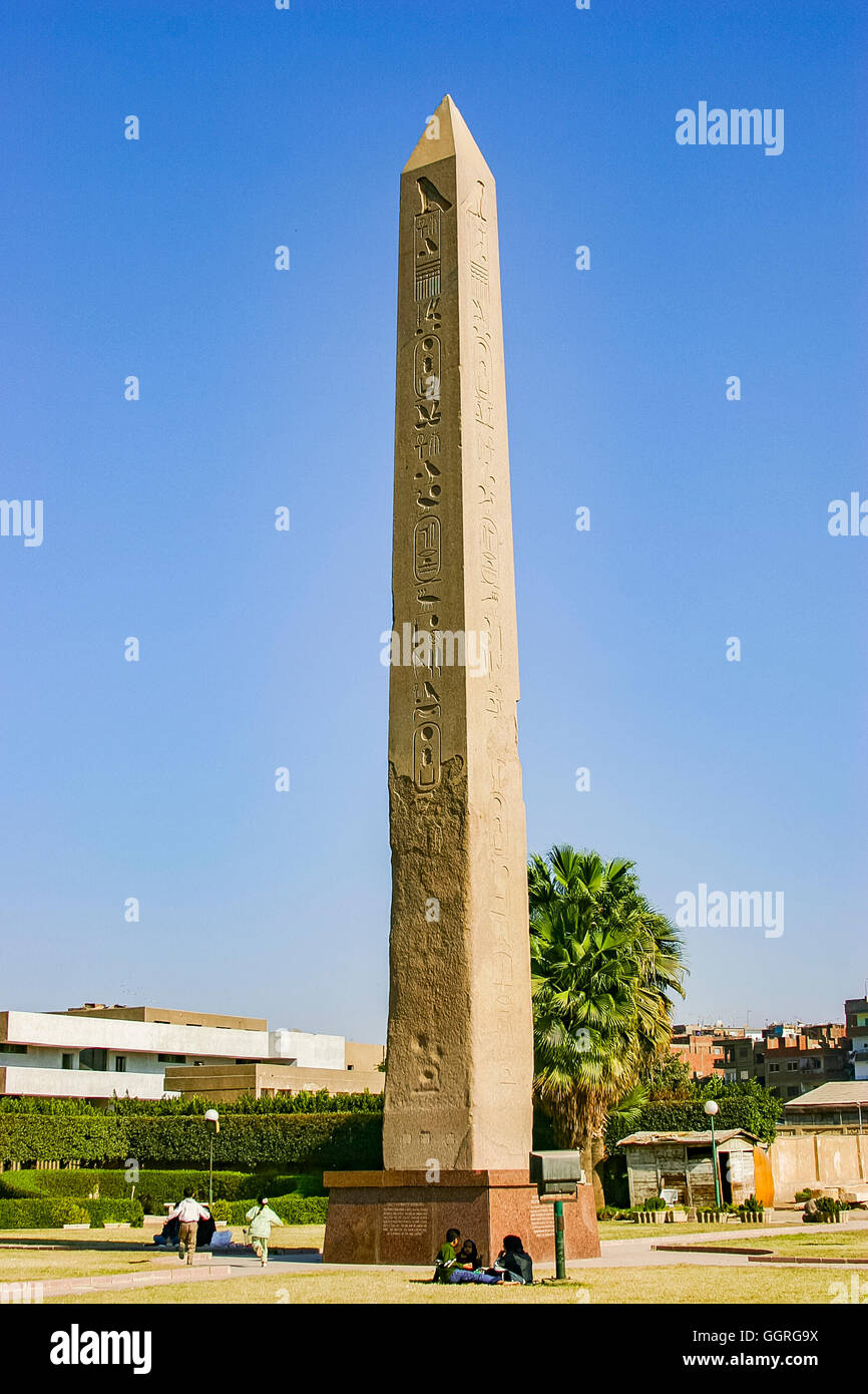 Egypt, Cairo, Heliopolis, open air museum, obelisk parc. Obelisk of Middle Kingdom king Senusret I. Stock Photo