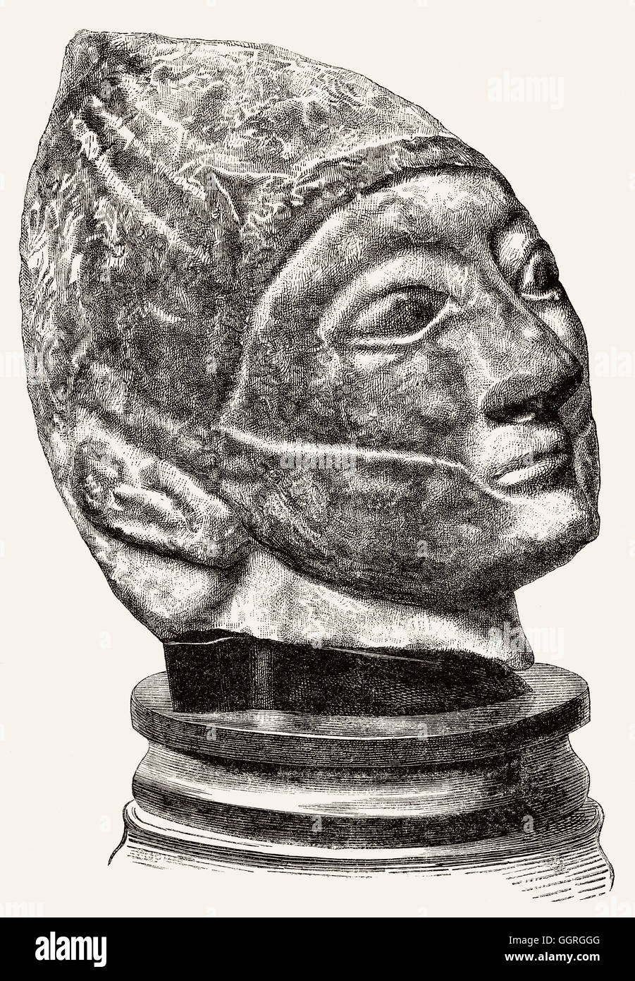 Terracotta head of a man, Cypro-Archaic II 600 B.C., Cyprus, Greece Stock Photo