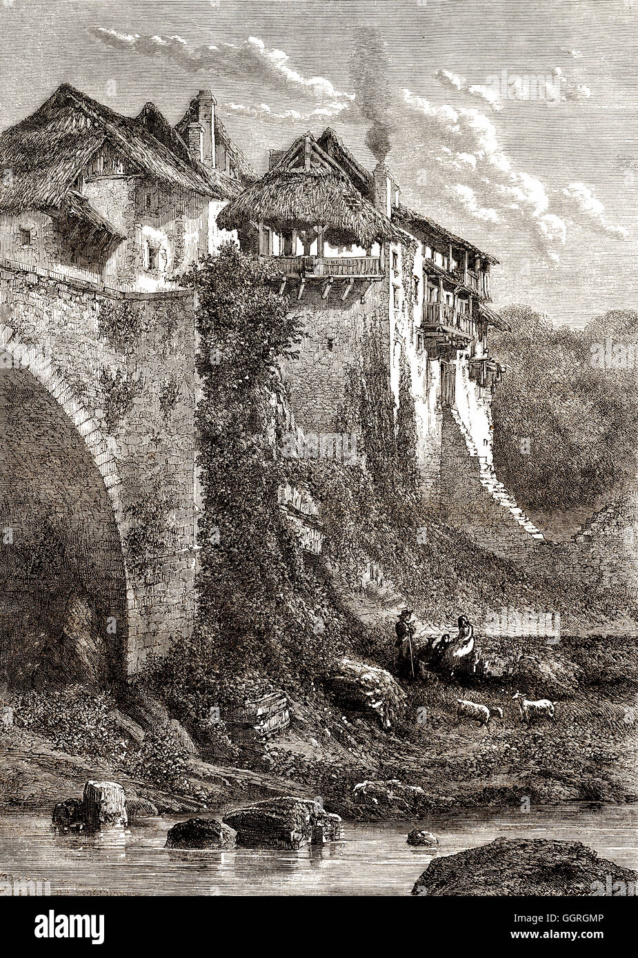 City-scape of Alby-sur-Chéran, a commune in the Haute-Savoie department, Rhône-Alpes region, France, 18th century Stock Photo