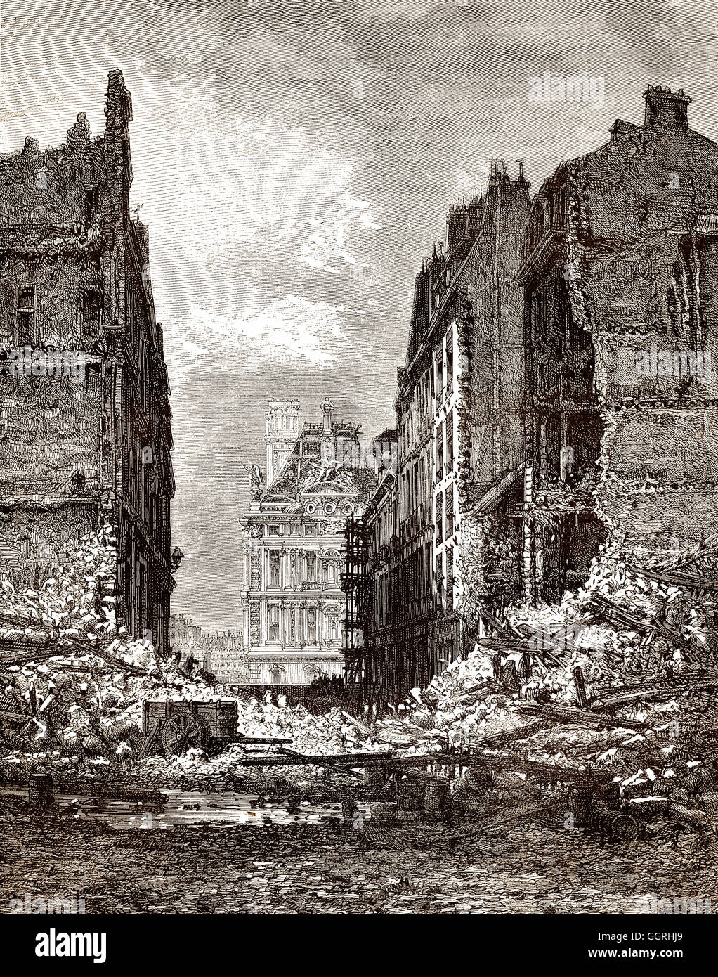 Houses destroyed by the Paris Commune or La Commune de Paris, 1871, Rue du Bac, Paris, France, Europe Stock Photo