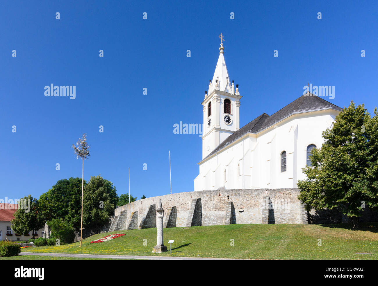 Marz: church Mariae coronation and light column, Austria, Burgenland, Stock Photo