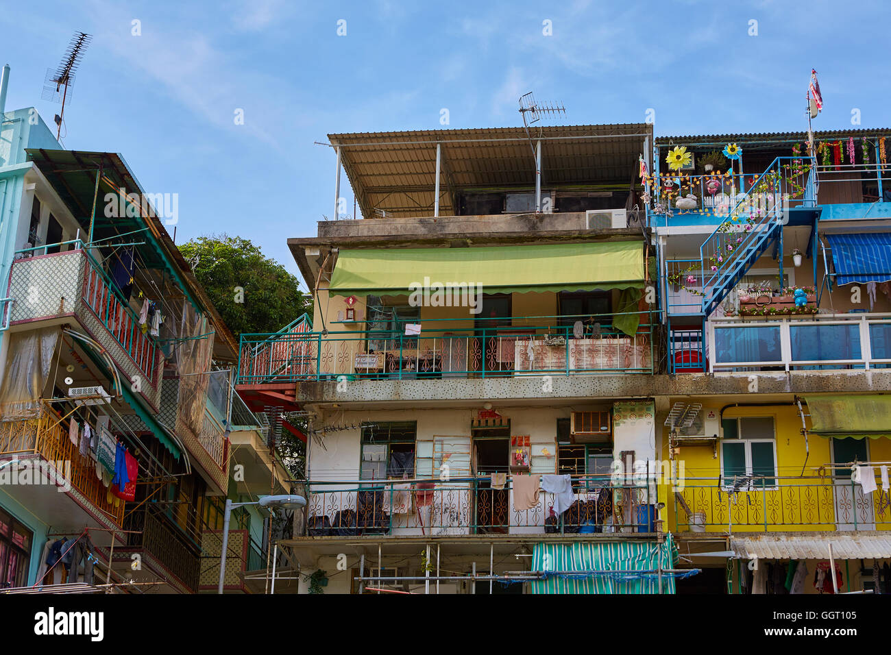 Tightly Spaced Residential Apartment Buildings On Cheung Chau Island, Hong Kong. Stock Photo