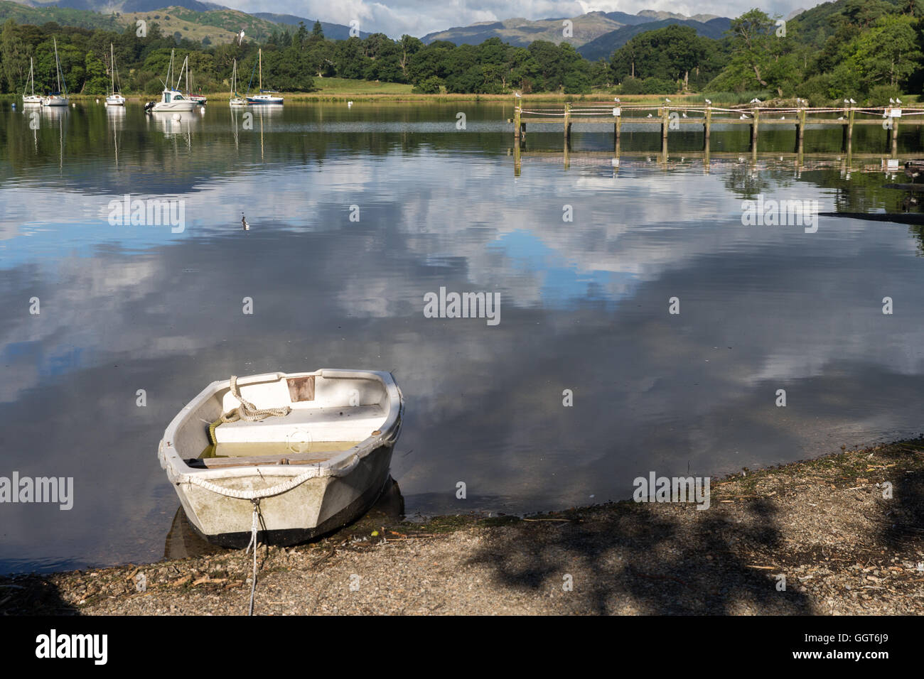 A small rowing boat on the side of Lake Windermere at Waterhead near Ambleside Stock Photo Alamy