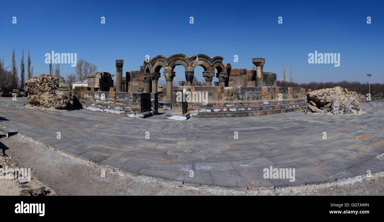 Panorama of ancient  Zvartnots (celestial angels) temple ruins ,Armenia,Central Asia,unesco heritage site Stock Photo