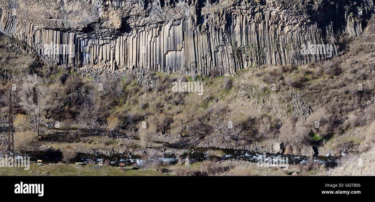 Basalt columns panorama of Garni gorge,so called 'symphony of the stones',Armenia,Caucasus mountains, Central Asia Stock Photo