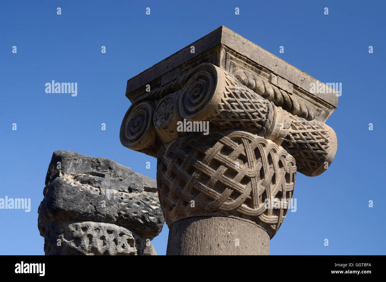 Columns at Zvartnots (celestial angels) temple ruins near Echmiadzin ,Armenia,unesco heritage site.Zvartnots was built in 7th-ce Stock Photo